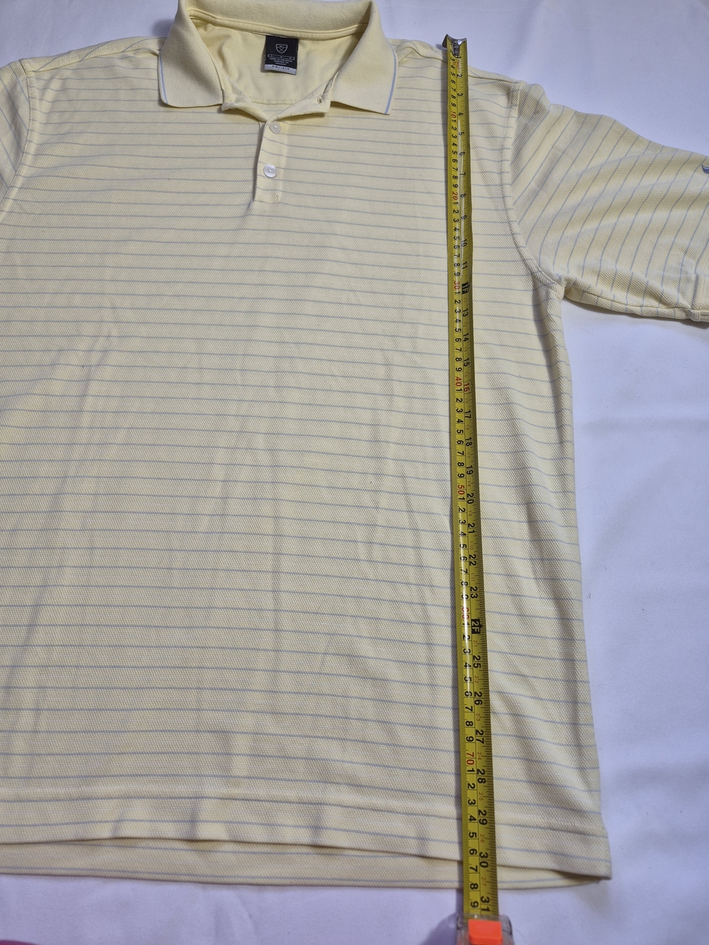 Nike Dri-Fit Polo Shirt Mens L Yellow Striped Cotton Blend Short Sleeve Collared - Picture 3 of 10